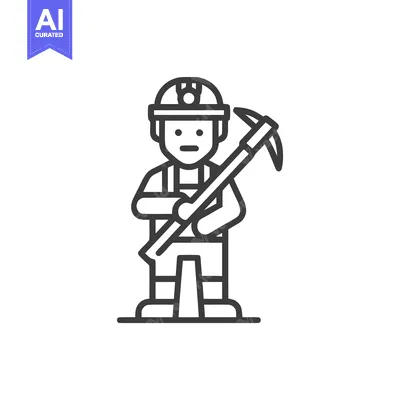 Premium design asset: Minimalist Line Art Icon of a Miner with Pickaxe, Symbolizing Hard Wor