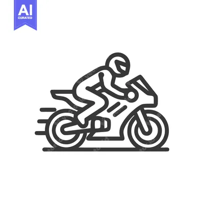 Dynamic Line Art Icon: Motorcycle Rider in Helmet, Speeding Sport Bike