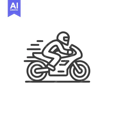 Premium design asset: Dynamic Motorcyclist Line Icon with Speed Lines, Minimalist Vector Ill