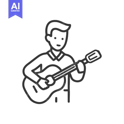 Minimalist Line Art Icon: Man Playing Acoustic Guitar, Music Hobby, Le