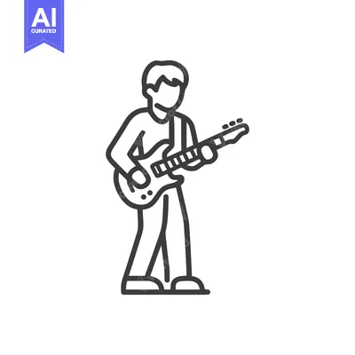 Clean Line Art Icon of a Standing Musician Playing Electric Guitar