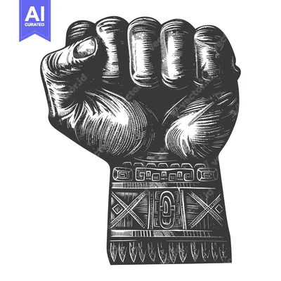 A Black and White Illustration of a Fist with a Tribal Band