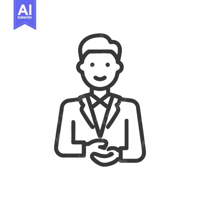 Smiling Male Professional Avatar Icon in Simple Outline Style