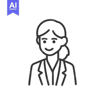 Aset desain premium: Smiling Professional Woman Line Art Icon, Minimalist Female Avatar for