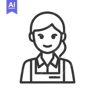 Smiling Female Service Worker Icon: Minimalist Black Line Art of Woman