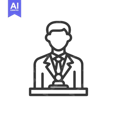 Professional Speaker Outline Icon: Man in Suit and Tie at Podium for P