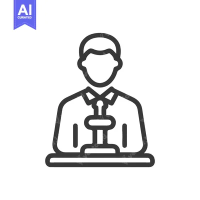 Professional Speaker Outline Icon: Person at Podium with Microphone fo
