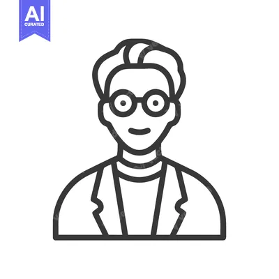 Popular premium asset: Stylized Line Art Icon of a Smiling Person with Round Glasses, Depicti