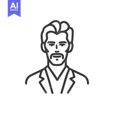 Minimalist Line Art Icon of a Professional Man with Mustache and Goate