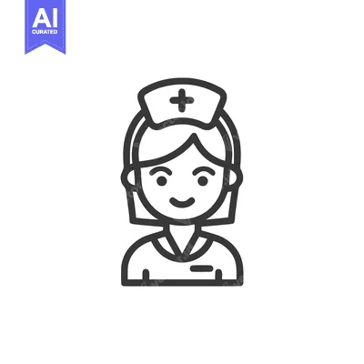Aset desain premium: Minimalist Smiling Female Nurse Icon with Cross Cap, Healthcare Line A