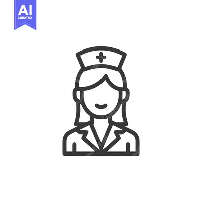 Aset premium populer: Minimalist Line Icon of Female Nurse with Cap and Cross, Representing