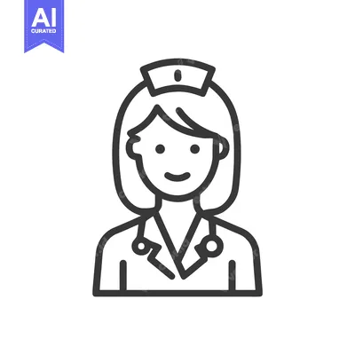 Aset premium populer: Minimalist Smiling Female Nurse Icon with Stethoscope and Cap