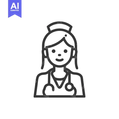 Premium design asset: Smiling Female Nurse Line Art Icon with Stethoscope and Cap, Healthcar