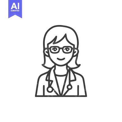 Aset premium populer: Smiling Female Doctor Line Art Icon with Stethoscope and Glasses, Heal