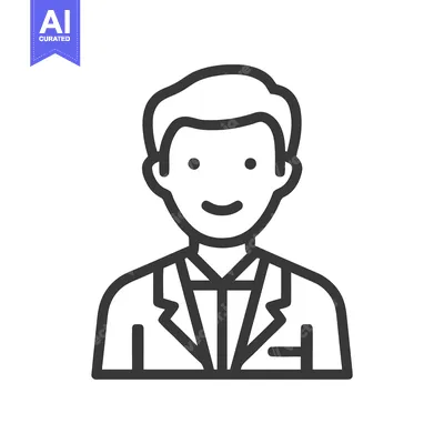 Aset premium populer: Minimalist Line Art Icon of Smiling Man in Suit, Professional Avatar f
