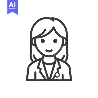 Smiling Female Doctor Line Art Icon with Stethoscope, Professional Hea