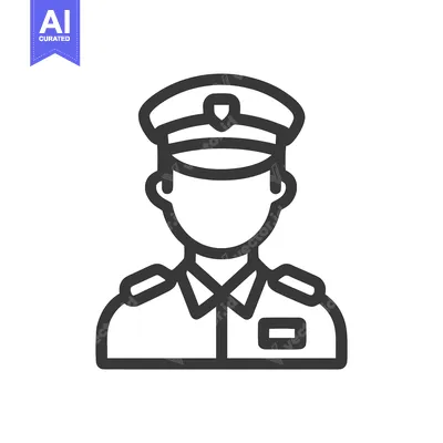 Aset desain premium: Minimalist Line Art Icon of a Uniformed Officer with Peaked Cap and Ep