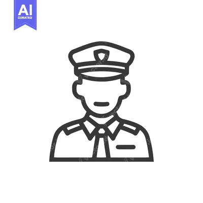 Aset desain premium: Minimalist Line Icon of Uniformed Officer: Police, Security, or Milita