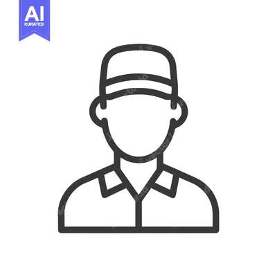 Aset desain premium: Minimalist Line Art Icon of Service Staff with Cap on White Background