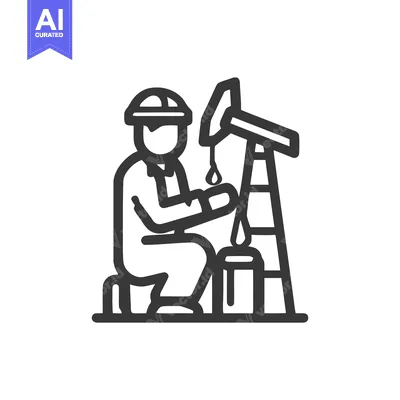 Minimalist Line Art Icon of Oil Worker Collecting Petroleum from Pumpj