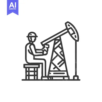 Detailed Line Art Icon of Oil Worker Operating Pumpjack for Energy Ind