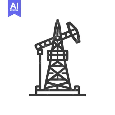 Aset premium populer: Stylized Black and White Line Art Icon of an Oil Pumpjack, Representin