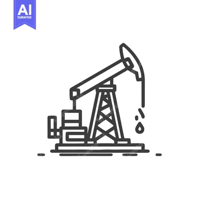Minimalist Line Art Oil Pumpjack Icon with Dripping Crude Oil Drops on