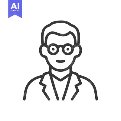 Aset premium populer: Clean Vector Outline Icon of Intelligent Person with Round Glasses, Id