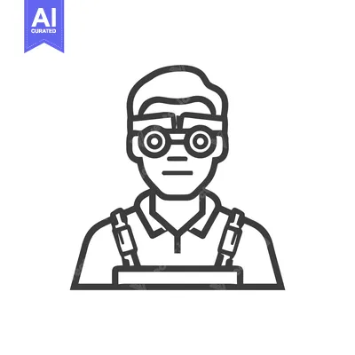 Popular premium asset: Bold Line Art Icon of a Male Worker Wearing Safety Goggles and Overall