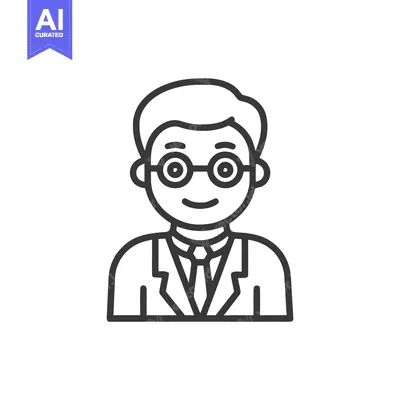 Minimalist Line Art Icon of Smiling Man with Round Glasses and Busines