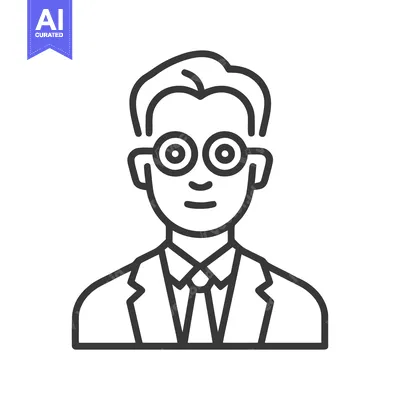 Clean Vector Line Art Icon of a Smiling Professional Man with Round Gl