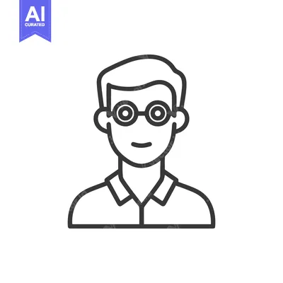 Aset premium populer: Clean Vector Line Icon of a Man with Round Glasses, User Profile Avata