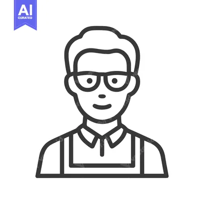 Aset desain premium: Smiling Man with Glasses and Apron Line Icon. Minimalist Vector Avatar