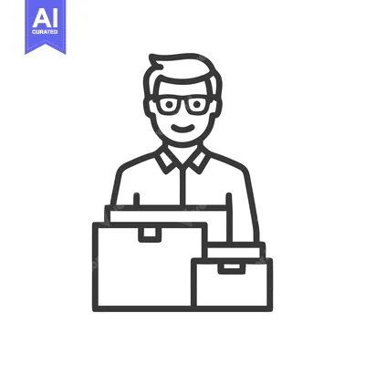 Smiling Man in Glasses with Delivery Boxes Line Icon for E-commerce an
