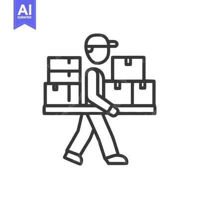 Minimalist Line Art Icon of a Delivery Person Carrying Stacked Cardboa