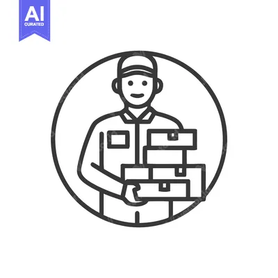 Smiling Delivery Man Icon with Stacked Parcels: Essential Logistics Li