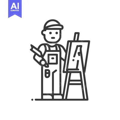 Minimalist Line Art Icon of Artist Painting on Easel, Creative Design