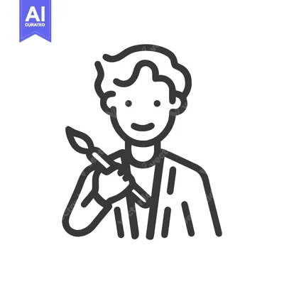 Clean Vector Outline of Smiling Artist with Paintbrush, Creative Profe