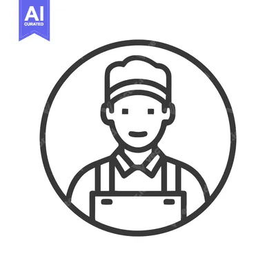 Popular premium asset: Monochrome Line Art Icon of Smiling Chef or Baker in Circular Frame