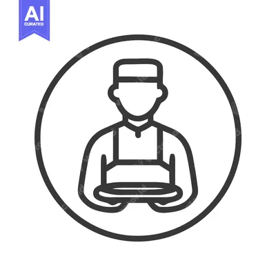 Aset premium populer: Stylized Chef or Waiter Icon Holding a Tray in a Bold Circular Outline