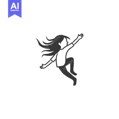 A black and white illustration of a girl jumping with her arms outstre