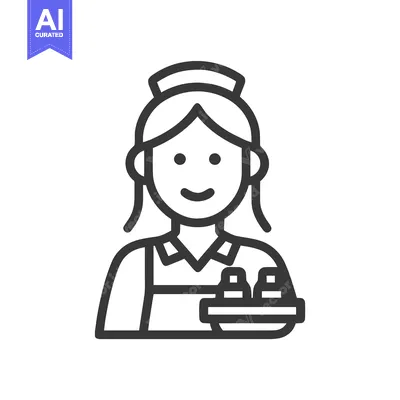Aset premium populer: Minimalist Black Line Icon of Smiling Female Housekeeper with Service