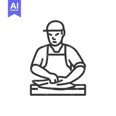 Minimalist Line Art Icon of Chef or Butcher Preparing Food on Cutting