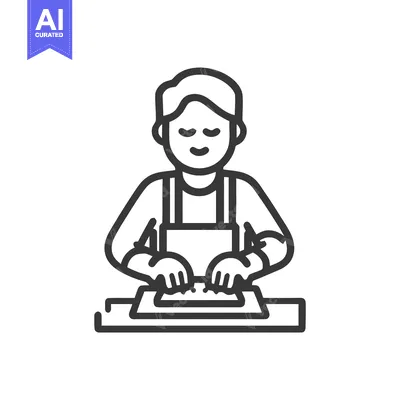 Aset premium populer: Minimalist Line Art Icon of Person Kneading Dough or Crafting, Wearing