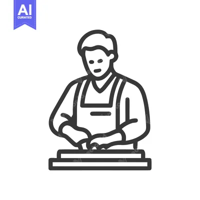 Clean Line Art Icon of a Person in Apron Performing Manual Task or Cra