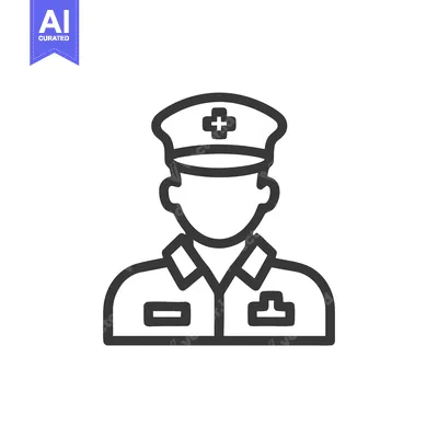 Minimalist Outline Icon of Medical Professional in Uniform with Cross