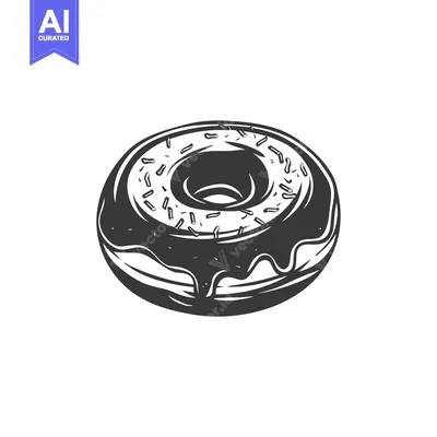 Aset desain premium: A Black and White Illustration of a Glazed Donut with Sprinkles
