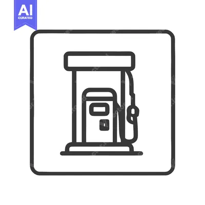 Simple Black Line Gas Station Icon in Rounded Square Frame for Fueling
