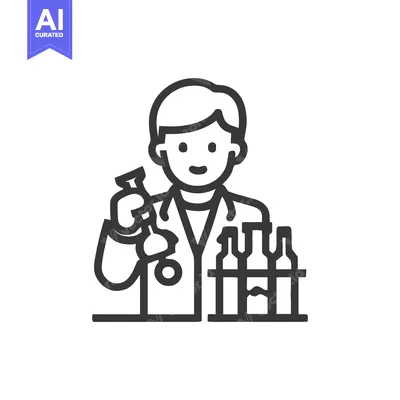 Popular premium asset: Minimalist Line Art Icon of a Cheerful Scientist or Doctor with Labora
