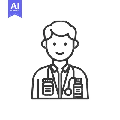 Aset desain premium: Friendly Male Doctor Avatar Icon with Stethoscope and Medicine Bottles